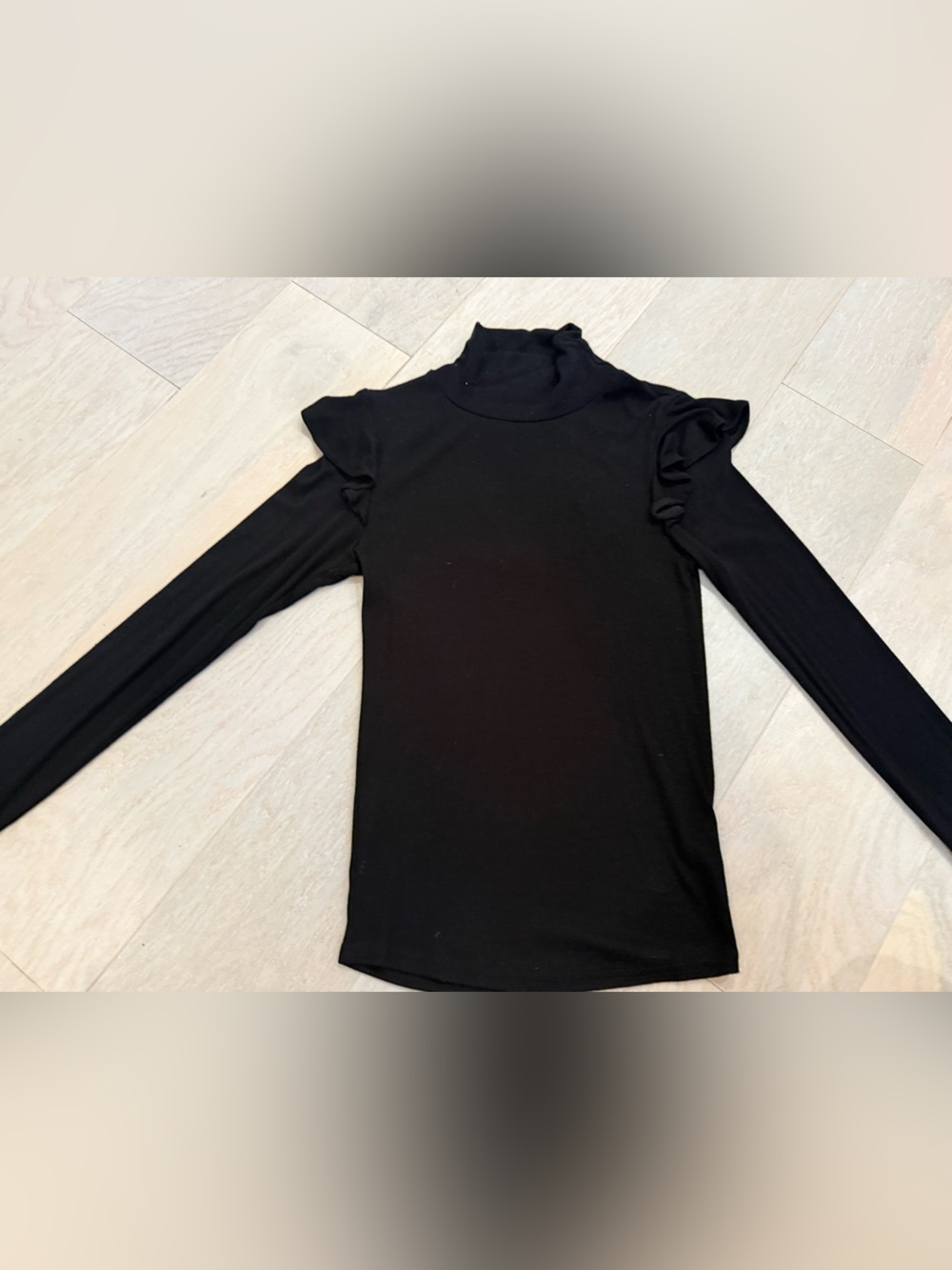 Joes Jeans Black Ruffle Shoulder Turtleneck Top with Cutout